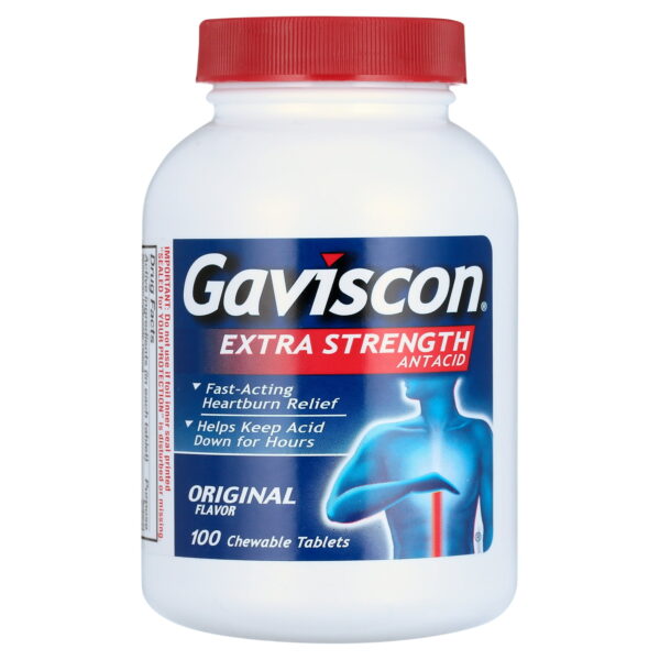 Gaviscon Extra Strength Chewable Antacid Tablets for Heartburn Relief, 100 Count